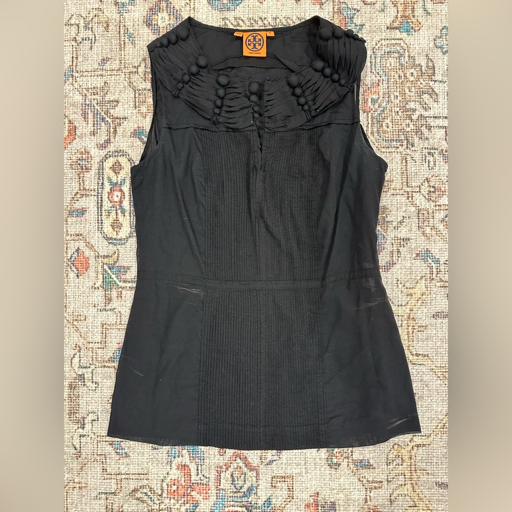 Tory Burch Black Textured Sleeveless Blouse